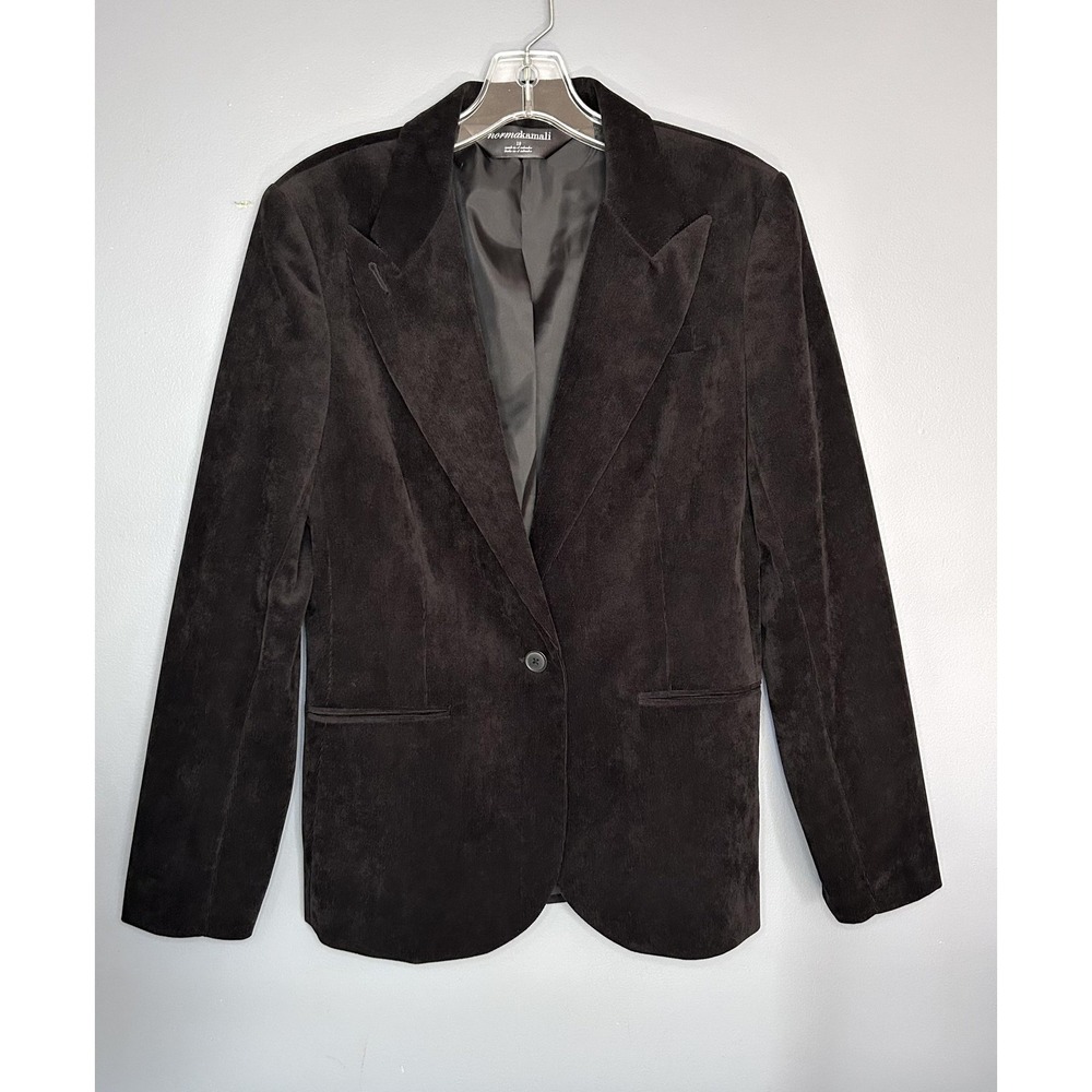 Norma Kamali Corduroy Boyfriend Blazer Womens 12 Black 1 Button Jacket Chic Sexy